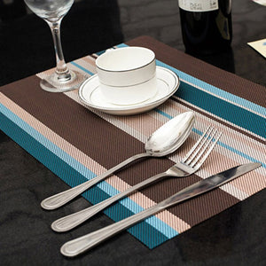 4 Pcs/set Placemats PVC Dining Table Mat Striped Disc Pads Bowl Pad Coasters De Cozinha 30*45cm Plate Bar Table Mat Acessories