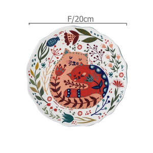 8 inch Colorful Cat Dinner Plate Under-glazed Ceramic Dinner Dishes Dessert Tray Flower Kitten Dinnerware Microwave Safe