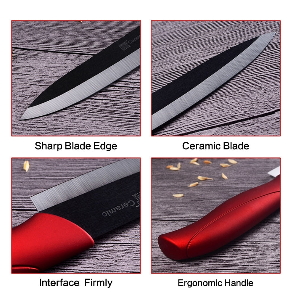 XYj Kitchen Knife Ceramic Knife Set 3" 4" 5" inch +Free Peeler Red Purple Blue Multi-colors ABS+TPR Handle Kitchen Accessories