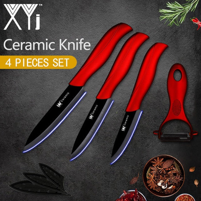 XYj Kitchen Knife Ceramic Knife Set 3" 4" 5" inch +Free Peeler Red Purple Blue Multi-colors ABS+TPR Handle Kitchen Accessories