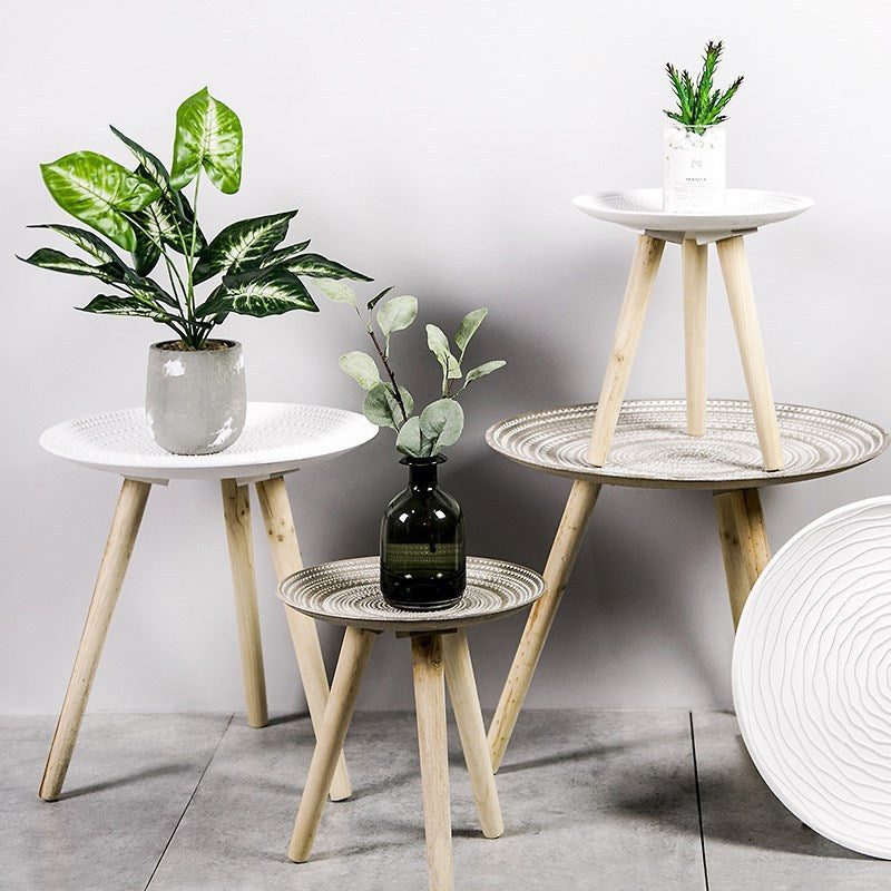 Creative Round Nordic Wood Coffee Table Bed Sofa Side Table Tea Fruit Snack Service Plate Tray Small Desk Living Room Furniture