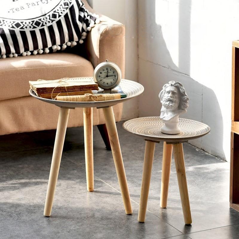 Creative Round Nordic Wood Coffee Table Bed Sofa Side Table Tea Fruit Snack Service Plate Tray Small Desk Living Room Furniture