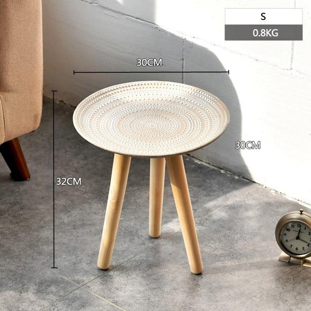 Creative Round Nordic Wood Coffee Table Bed Sofa Side Table Tea Fruit Snack Service Plate Tray Small Desk Living Room Furniture