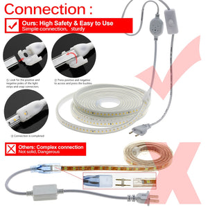 220V LED Strip 2835 High Safety High Brightness 120LEDs/m Flexible LED Light Outdoor Waterproof LED Strip Light.