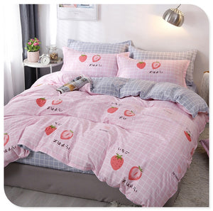 Nordic Bedding Set Leaf Printed Bed Linen Sheet Plaid Duvet Cover 240x220 Single Double Queen King Quilt Covers Sets Bedclothes