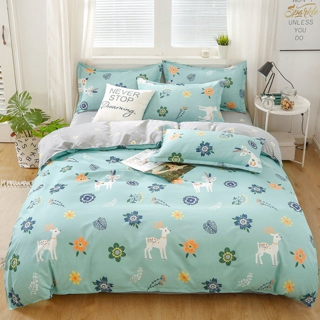 Nordic Bedding Set Leaf Printed Bed Linen Sheet Plaid Duvet Cover 240x220 Single Double Queen King Quilt Covers Sets Bedclothes