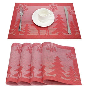 Topfinel Set of 4 PVC Washable Placemats for Dining Table Mat Non-slip Placemat Set in Kitchen Accessories Cup Coaster Wine Pad