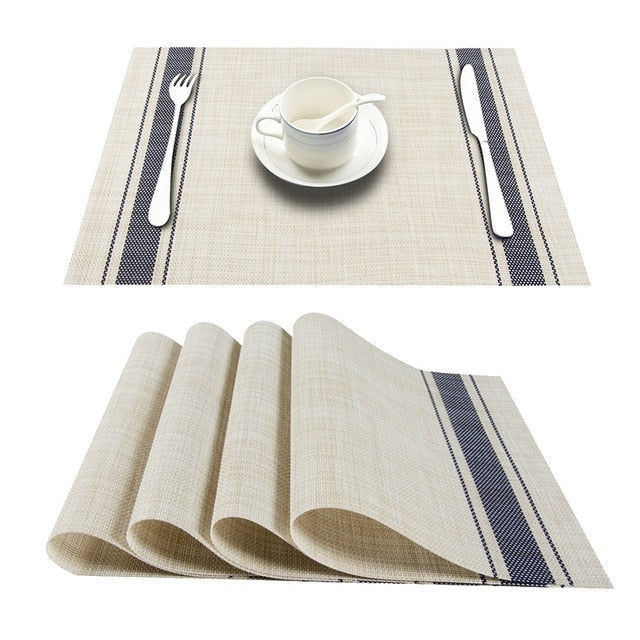 Topfinel Set of 4 PVC Washable Placemats for Dining Table Mat Non-slip Placemat Set in Kitchen Accessories Cup Coaster Wine Pad