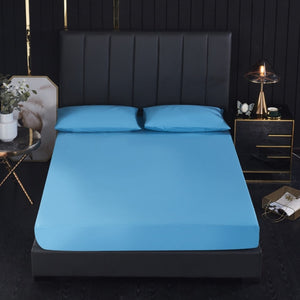 Waterproof Solid Fitted Sheet King Queen Full Twin Single Size Mattress Cover With All-Around Elastic Rubber Band Bed Sheet