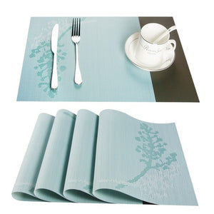 Set of 4 PVC Flower Pattern Placemats for Dining Table Mat Set Linens Place Mat in Kitchen Accessories Cup Wine Decorative Mat