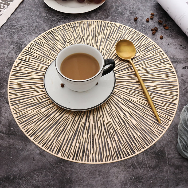 6/4PCS Round Placemats Restaurant Hollow PVC decoration Meal Mat Anti-hot Dining Table Line Mat Steak Plate Pad