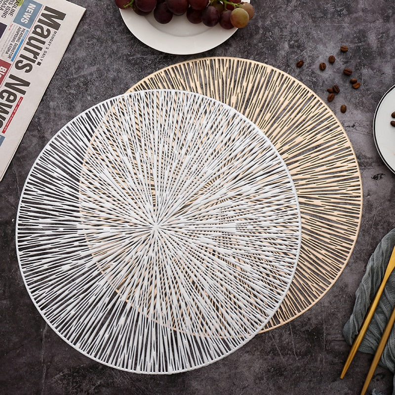 6/4PCS Round Placemats Restaurant Hollow PVC decoration Meal Mat Anti-hot Dining Table Line Mat Steak Plate Pad