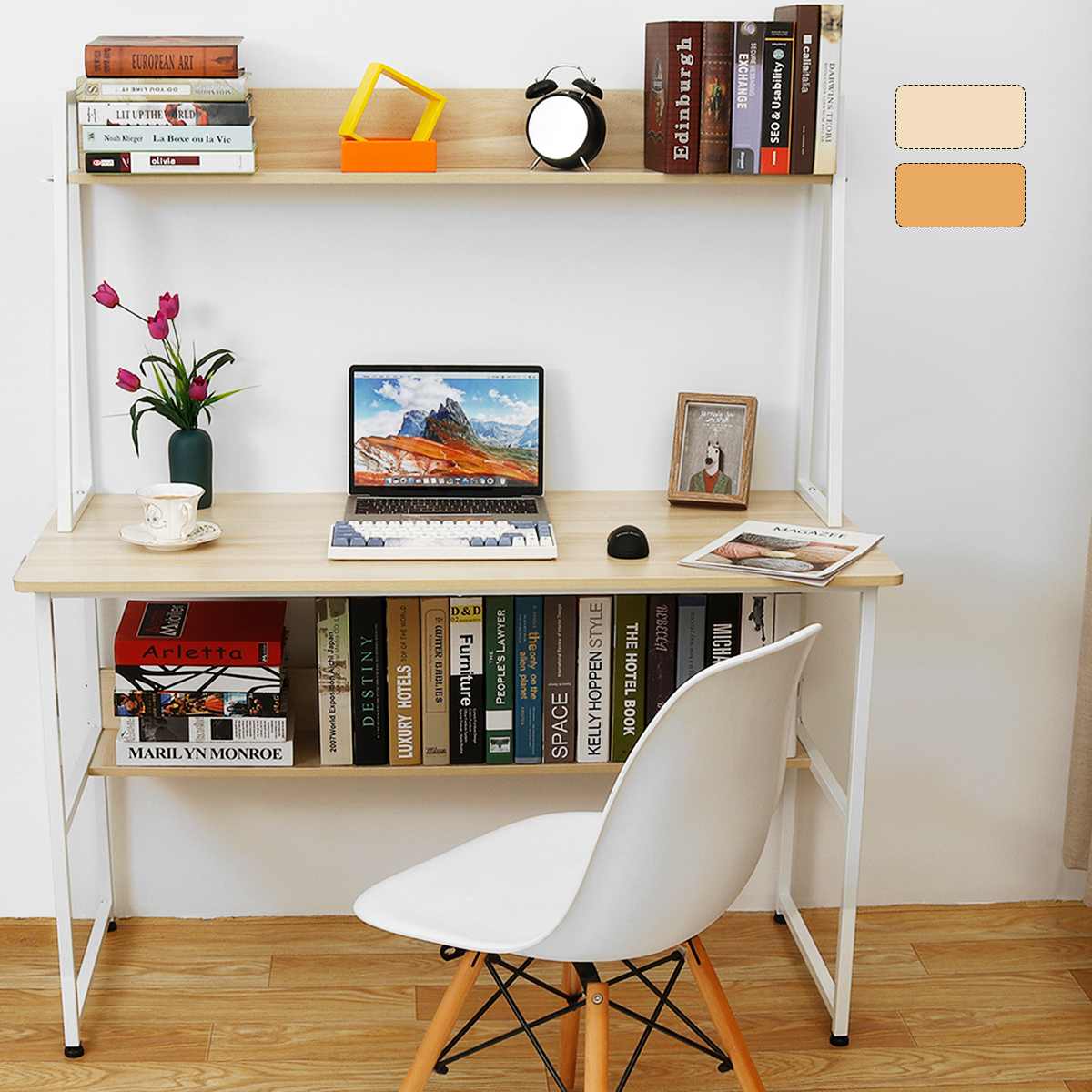 Large Wood Computer Desk Laptop Desk Writing Table Study Desk with Shelves Drawers Office Furniture PC Laptop Workstation Home