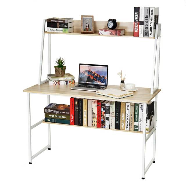 Large Wood Computer Desk Laptop Desk Writing Table Study Desk with Shelves Drawers Office Furniture PC Laptop Workstation Home