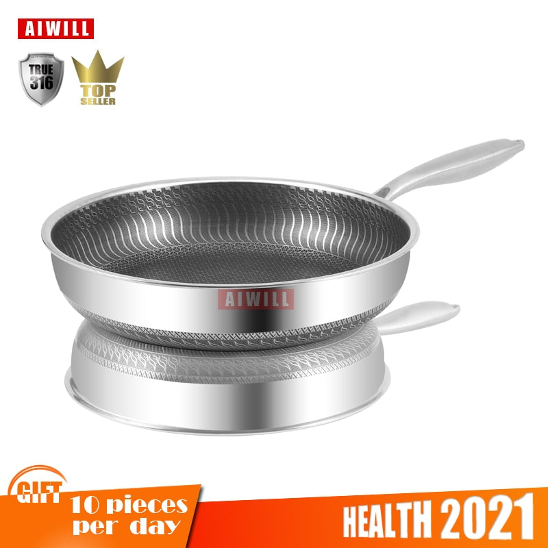 AIWILL New Kitchen High Quality 316 /304 Stainless Steel Frying Pan Nonstick Pan Fried Steak Pot Electromagnetic Furnace General