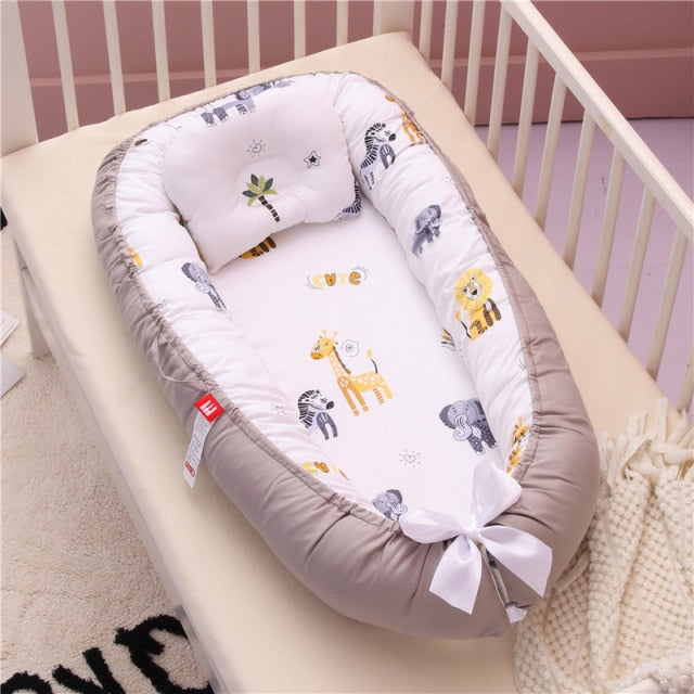 Baby Nest Bed with Pillow 85*50cm Portable Crib Travel Bed Infant Toddler Cotton Cradle for Newborn Baby Bed Bassinet Bumper