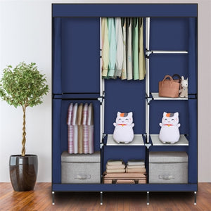 Bedroom Clothing Storage Cabinet Non-Woven Wardrobe Closet Dustproof Waterproof Home Furniture Portable Multipurpose Shelf Blue