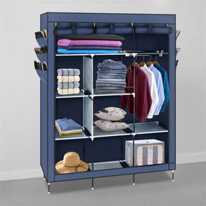 Bedroom Clothing Storage Cabinet Non-Woven Wardrobe Closet Dustproof Waterproof Home Furniture Portable Multipurpose Shelf Blue