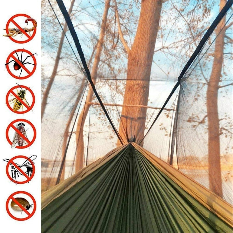 Portable Camping Hammock with Mosquito Net, Rain Fly and Tree Straps for Indoor, Outdoor, Backpacking, Travel, Beach, Hiking