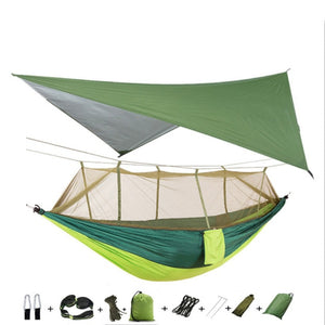 Portable Camping Hammock with Mosquito Net, Rain Fly and Tree Straps for Indoor, Outdoor, Backpacking, Travel, Beach, Hiking