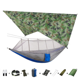 Portable Camping Hammock with Mosquito Net, Rain Fly and Tree Straps for Indoor, Outdoor, Backpacking, Travel, Beach, Hiking