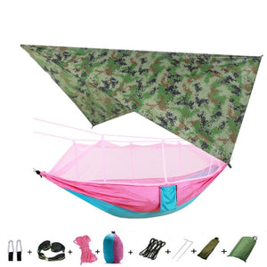 Portable Camping Hammock with Mosquito Net, Rain Fly and Tree Straps for Indoor, Outdoor, Backpacking, Travel, Beach, Hiking