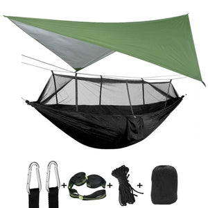 Portable Camping Hammock with Mosquito Net, Rain Fly and Tree Straps for Indoor, Outdoor, Backpacking, Travel, Beach, Hiking