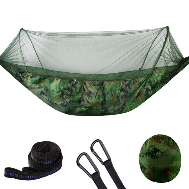 2021 Camping Hammock with Mosquito Net Pop-Up Light Portable Outdoor Parachute Hammocks Swing Sleeping Hammock Camping Stuff