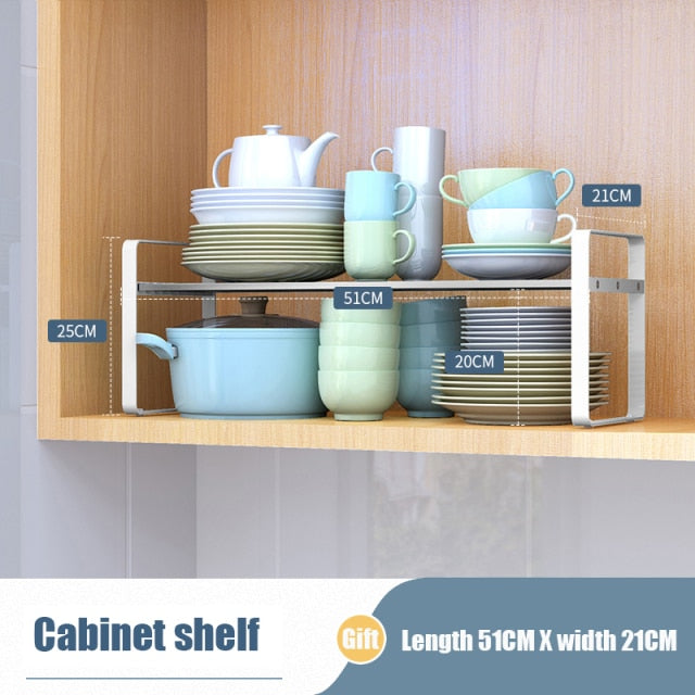 Kitchen Cabinet Storage Adjustable Cook Shelves Plates Pans Dishes Spice Bottles Holder Multifunction Kitchen Closet Organizer