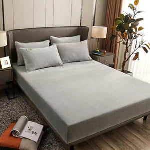 3Pcs/set Winter Warm Solid Flannel Elastic Band Fitted Sheet Mattress Protector Cover Super Soft King Size Double Bed Bed Sheet
